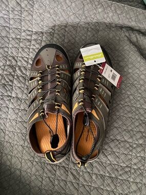 Eddie Bauer Brown and Yellow Men's Closed-Toe Outdoor Sandals
